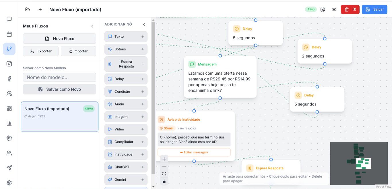 Editor de Fluxos visual do FlowChat AI